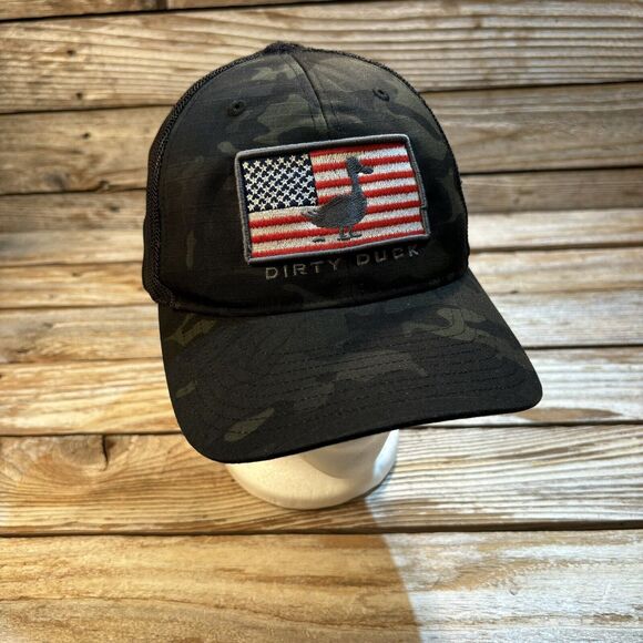 Dirty Duck Coffee Co Snapback Black Multi-Camo Baseball Hat Cap American Flag - Picture 1 of 7